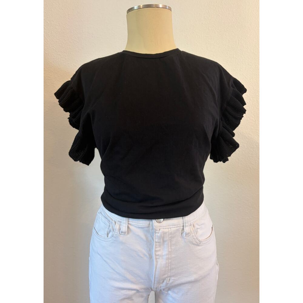 Zara Black Ruffle Sleeve Knit Top Size Small - Picture 2 of 4